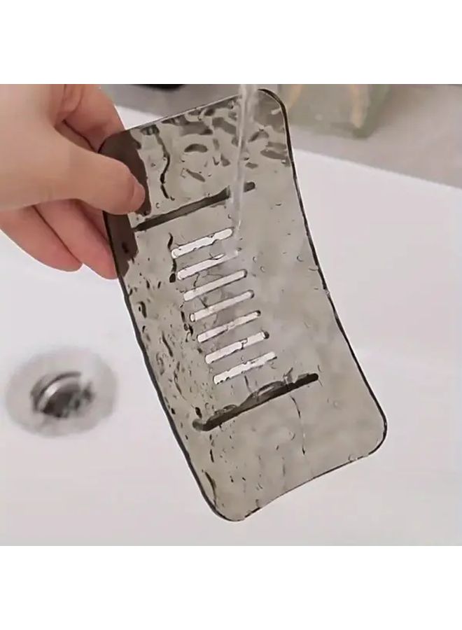 Gray Small Soap Dish With Draining Function Space Saving Bathroom Kitchen Organizer - Image 2