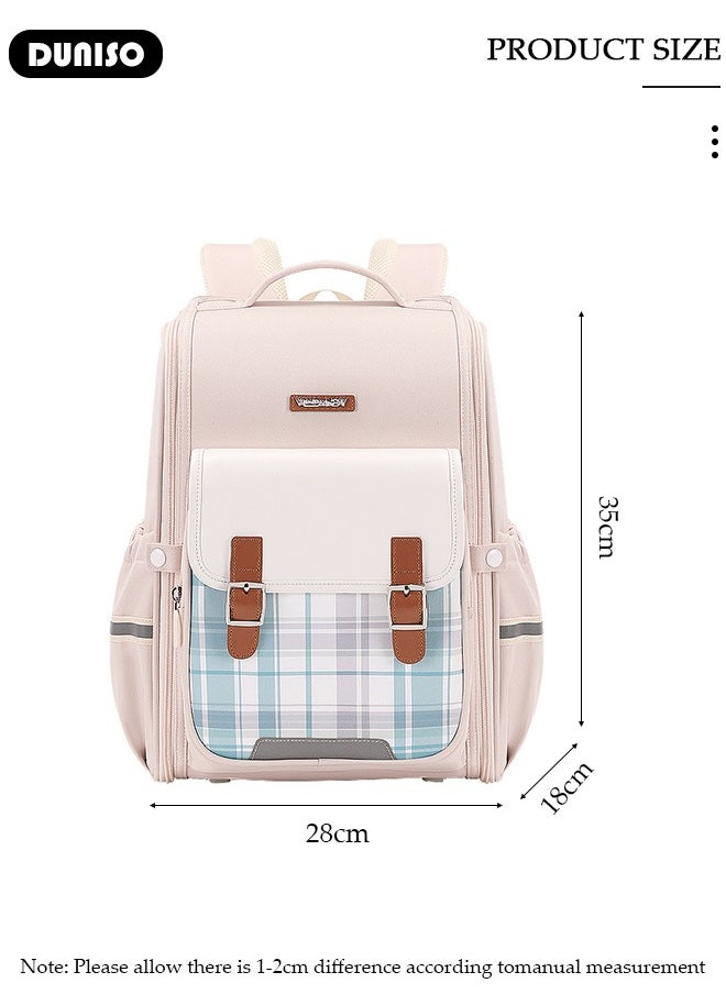 DUNISO - Oxford Cloth Small Kids Backpack for Girls,Cute Simple British Style Primary School Backpack,Lightweight Waterproof Large Capacity Breathable School Book Bag with Adujustable Strap and Bottle Side Pockets for 6-8 Years Old,Suitable for Travel Outing And School - Image 1