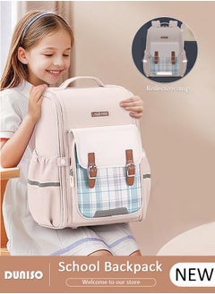 DUNISO Oxford Cloth Small Kids Backpack for Girls,Cute Simple British Style Primary School Backpack,Lightweight Waterproof Large Capacity Breathable School Book Bag with Adujustable Strap and Bottle Side Pockets for 6-8 Years Old,Suitable for Travel Outing And School  - Image 1