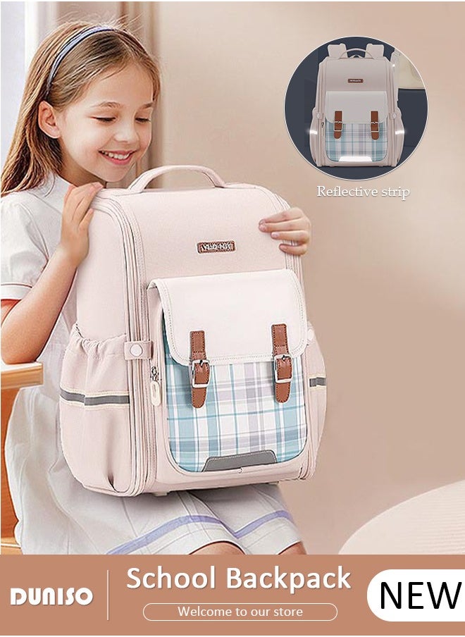 DUNISO - Oxford Cloth Small Kids Backpack for Girls,Cute Simple British Style Primary School Backpack,Lightweight Waterproof Large Capacity Breathable School Book Bag with Adujustable Strap and Bottle Side Pockets for 6-8 Years Old,Suitable for Travel Outing And School - Image 1