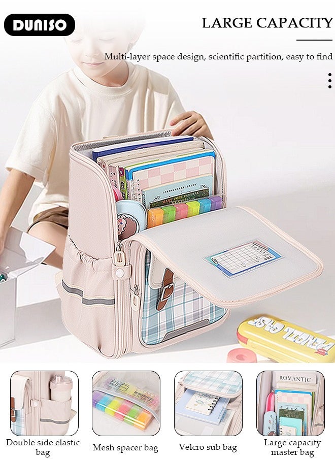 DUNISO - Oxford Cloth Small Kids Backpack for Girls,Cute Simple British Style Primary School Backpack,Lightweight Waterproof Large Capacity Breathable School Book Bag with Adujustable Strap and Bottle Side Pockets for 6-8 Years Old,Suitable for Travel Outing And School - Image 1