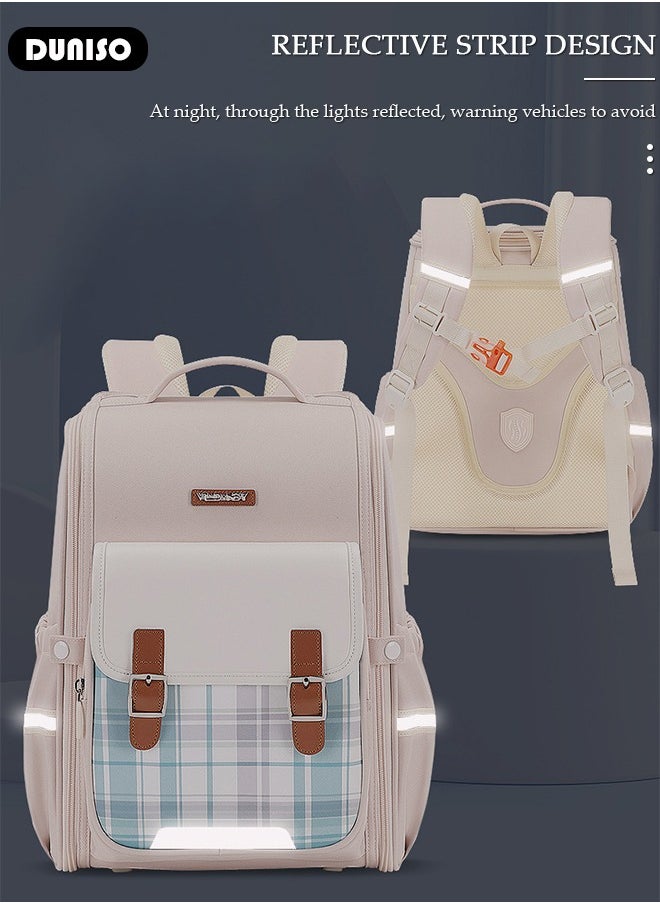 DUNISO - Oxford Cloth Small Kids Backpack for Girls,Cute Simple British Style Primary School Backpack,Lightweight Waterproof Large Capacity Breathable School Book Bag with Adujustable Strap and Bottle Side Pockets for 6-8 Years Old,Suitable for Travel Outing And School - Image 1