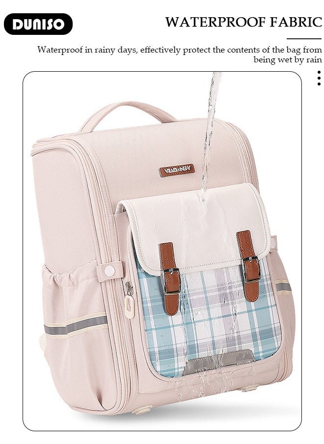 DUNISO - Oxford Cloth Small Kids Backpack for Girls,Cute Simple British Style Primary School Backpack,Lightweight Waterproof Large Capacity Breathable School Book Bag with Adujustable Strap and Bottle Side Pockets for 6-8 Years Old,Suitable for Travel Outing And School - Image 1