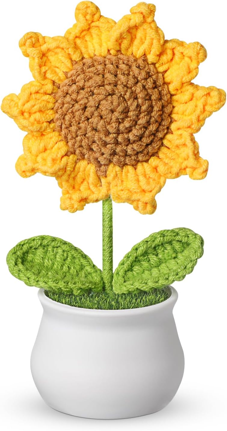 SOCATHEY Crochet Flowers - Artificial Sunflower Giifts for Women - Handmade Knitted Flower for Car Dashboard Decor - Office Desk Home Decoration - Funny Gifts on Birthday Christmas - Image 1