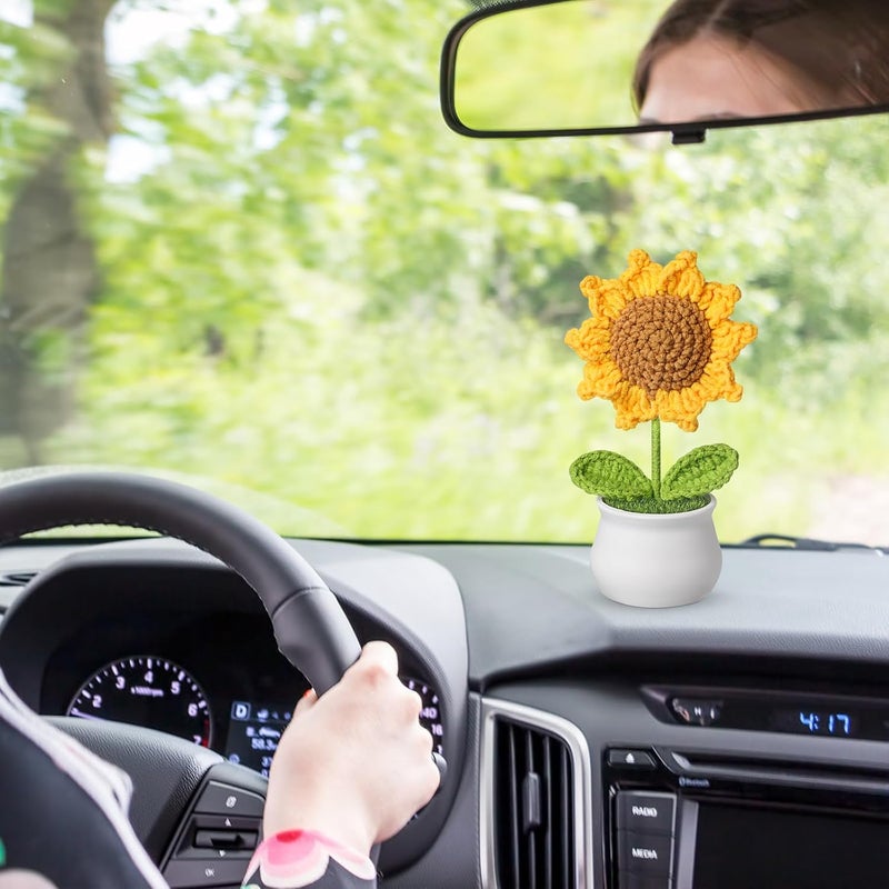 SOCATHEY Crochet Flowers - Artificial Sunflower Giifts for Women - Handmade Knitted Flower for Car Dashboard Decor - Office Desk Home Decoration - Funny Gifts on Birthday Christmas - Image 5