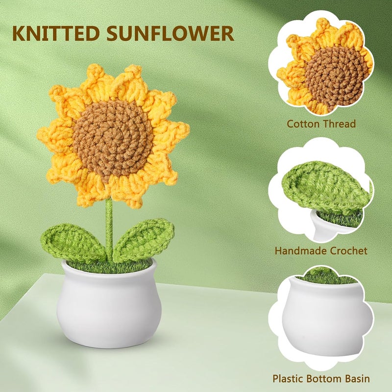 SOCATHEY Crochet Flowers - Artificial Sunflower Giifts for Women - Handmade Knitted Flower for Car Dashboard Decor - Office Desk Home Decoration - Funny Gifts on Birthday Christmas - Image 3