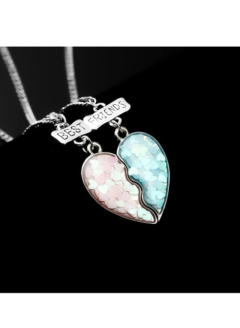 إسكدنيا طقم قلادة قلب بازل BFF لقلبي BFF لـ 2، ترتر أزرق وزهري، أفضل صديق للأبد هدية للفتيات المراهقات - Image 2