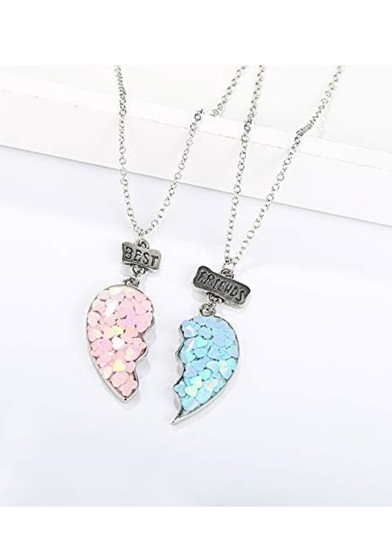 إسكدنيا طقم قلادة قلب بازل BFF لقلبي BFF لـ 2، ترتر أزرق وزهري، أفضل صديق للأبد هدية للفتيات المراهقات - Image 4