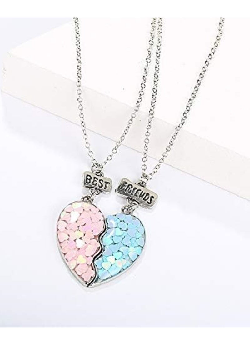 إسكدنيا طقم قلادة قلب بازل BFF لقلبي BFF لـ 2، ترتر أزرق وزهري، أفضل صديق للأبد هدية للفتيات المراهقات - Image 5