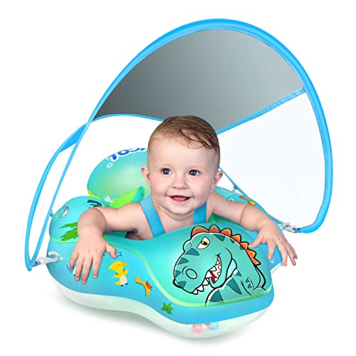 LAYCOL Baby Swimming Float Inflatable Baby Pool Float Ring with Sun Protection Canopyadd Tail no flip Over for Age of 336 Months Dinosaur S - Image 1