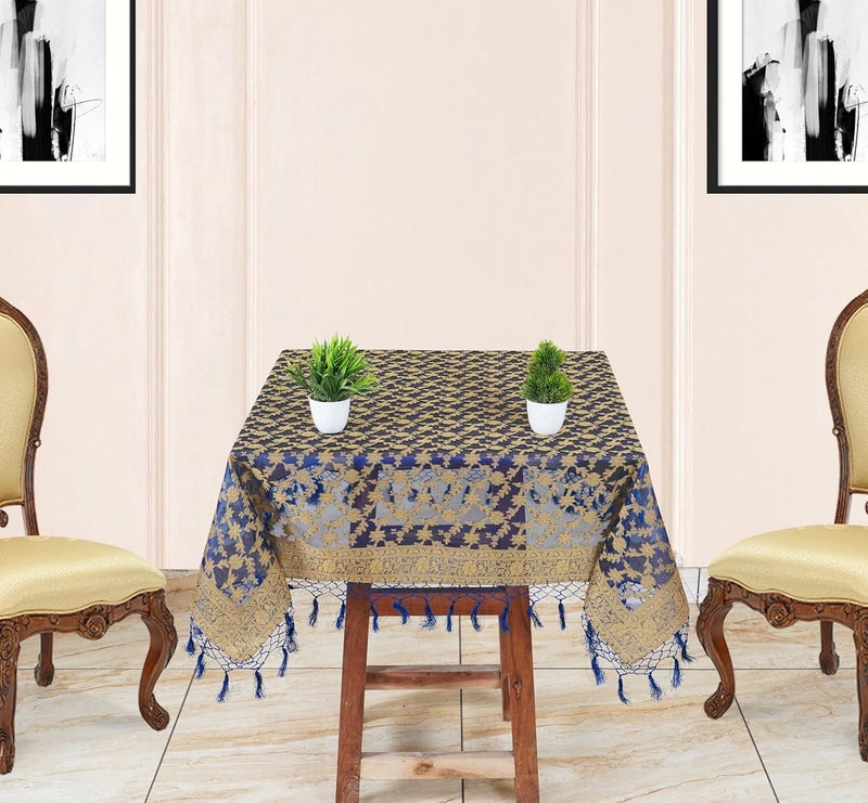 Colovila Cutwork Silk Transparent Square Table Cloth Cover 1 m x 1 m for Centre and Coffee Table Blue - Image 1