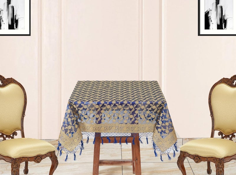 Colovila Cutwork Silk Transparent Square Table Cloth Cover 1 m x 1 m for Centre and Coffee Table Blue - Image 4
