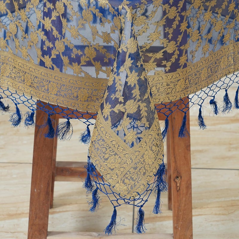 Colovila Cutwork Silk Transparent Square Table Cloth Cover 1 m x 1 m for Centre and Coffee Table Blue - Image 2