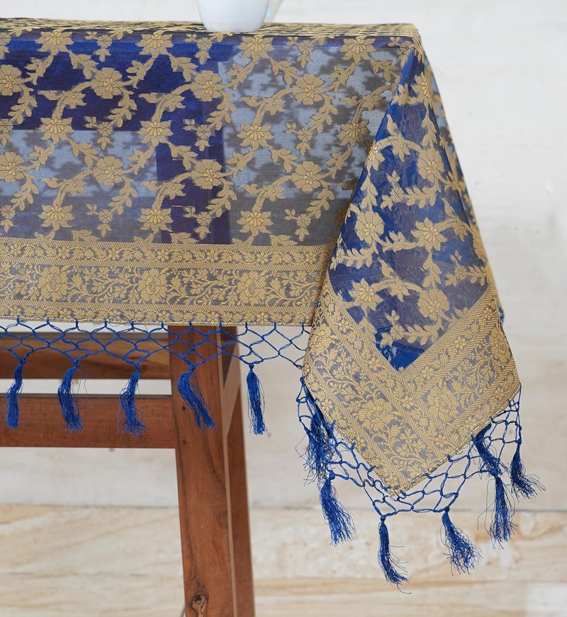 Colovila Cutwork Silk Transparent Square Table Cloth Cover 1 m x 1 m for Centre and Coffee Table Blue - Image 3