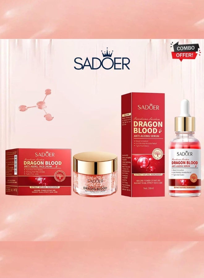 SADOER Dragon Blood 2 in 1 Combo Face Cream and Serum Moisturizing Anti Aging Brightening Repairing Skin Care - Image 1