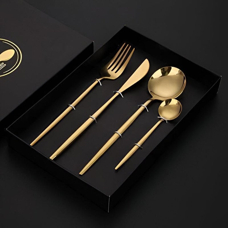 Gold Plated Tableware - Enhance your table setting with a premium gold-plated stainless steel cutlery set, perfect for entertaining guests at home or in restaurants during festive gatherings. (8 pcs) - Image 4