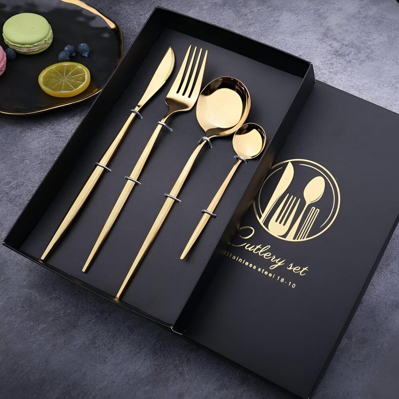 Gold Plated Tableware - Enhance your table setting with a premium gold-plated stainless steel cutlery set, perfect for entertaining guests at home or in restaurants during festive gatherings. (8 pcs) - Image 5