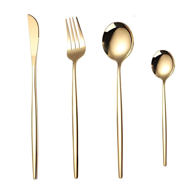 Gold Plated Tableware - Enhance your table setting with a premium gold-plated stainless steel cutlery set, perfect for entertaining guests at home or in restaurants during festive gatherings. (8 pcs) - Image 3