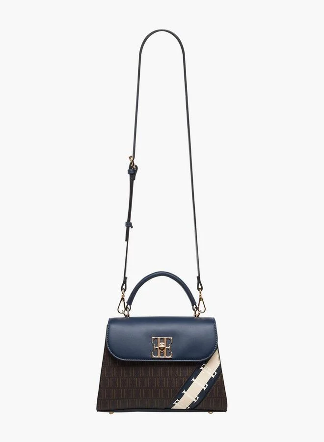 ELLE BLUE Monogram Print Satchel Bag with Detachable Strap for Women | Best Price UAE