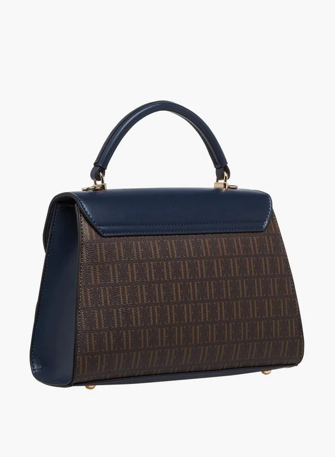 ELLE BLUE Monogram Print Satchel Bag with Detachable Strap for Women | Best Price UAE