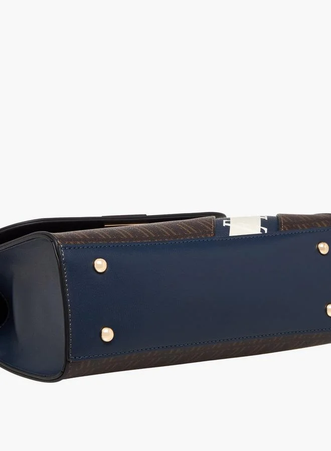 ELLE BLUE Monogram Print Satchel Bag with Detachable Strap for Women | Best Price UAE