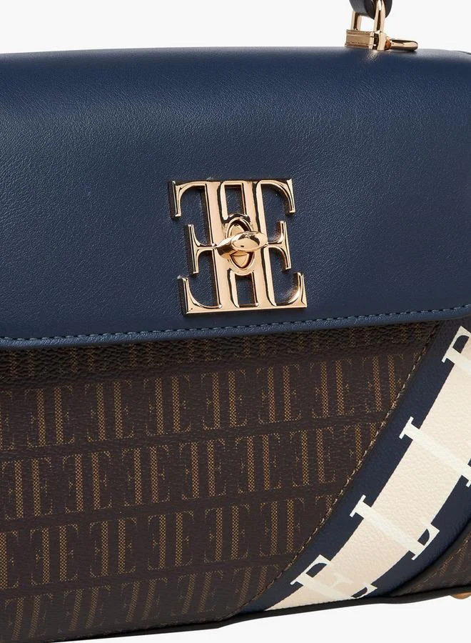 ELLE BLUE Monogram Print Satchel Bag with Detachable Strap for Women | Best Price UAE