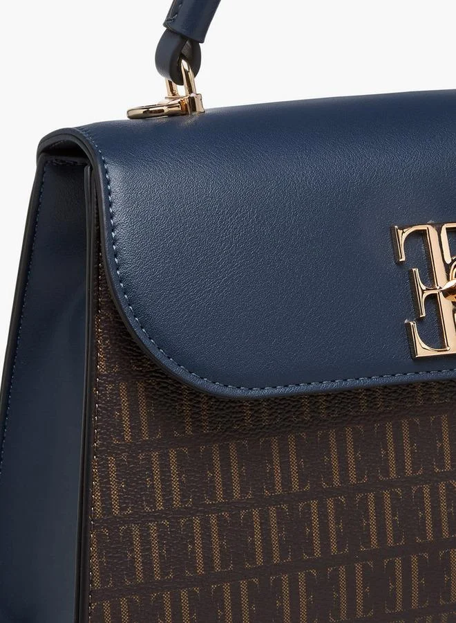 ELLE BLUE Monogram Print Satchel Bag with Detachable Strap for Women | Best Price UAE