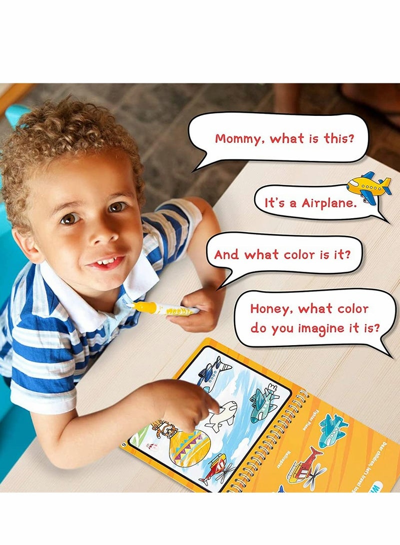 SYOSI Magic Water Coloring Doodle Book, Bring Two Pens, Reusable On The Go Activity, All Fun and No Mess, Toy Picture Book Graffiti Book Water Picture Book (2 Pack, Digital + Transportation) - Image 3