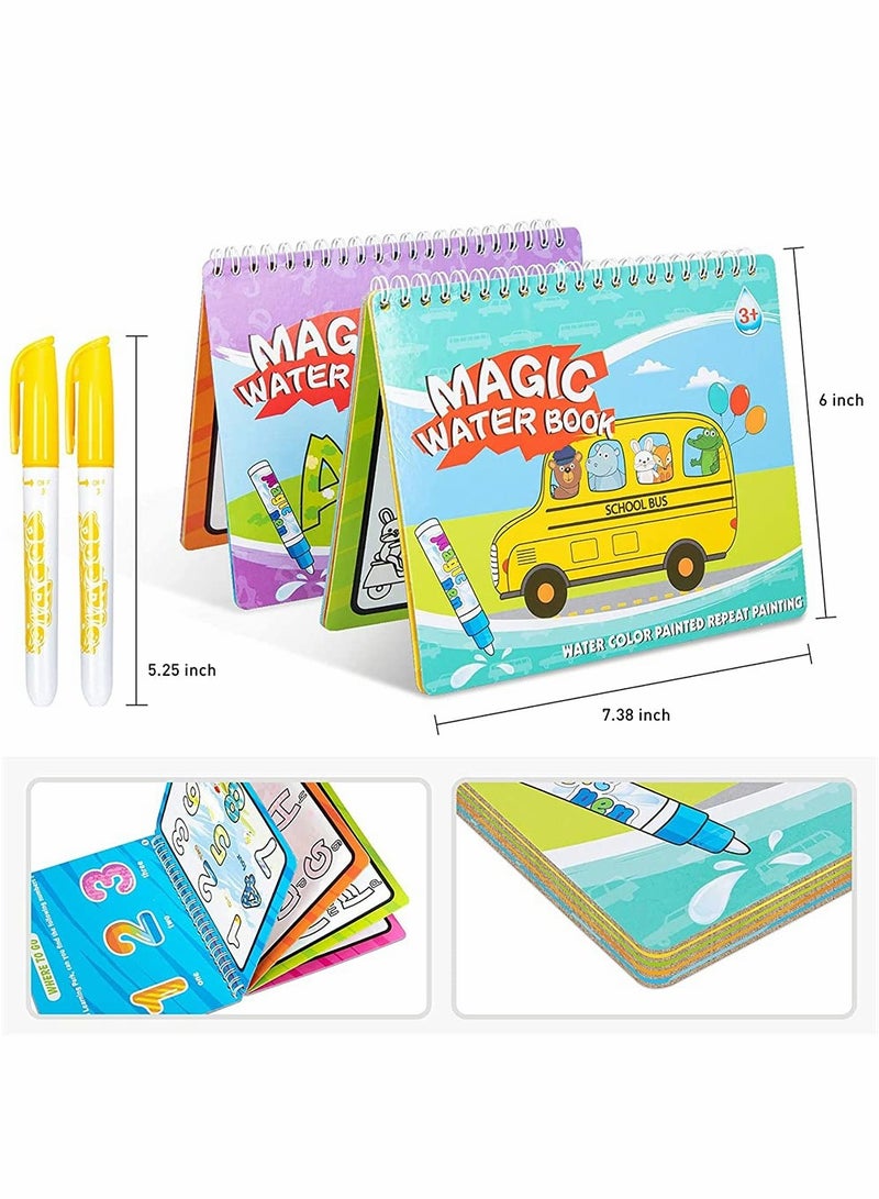 SYOSI Magic Water Coloring Doodle Book, Bring Two Pens, Reusable On The Go Activity, All Fun and No Mess, Toy Picture Book Graffiti Book Water Picture Book (2 Pack, Digital + Transportation) - Image 4
