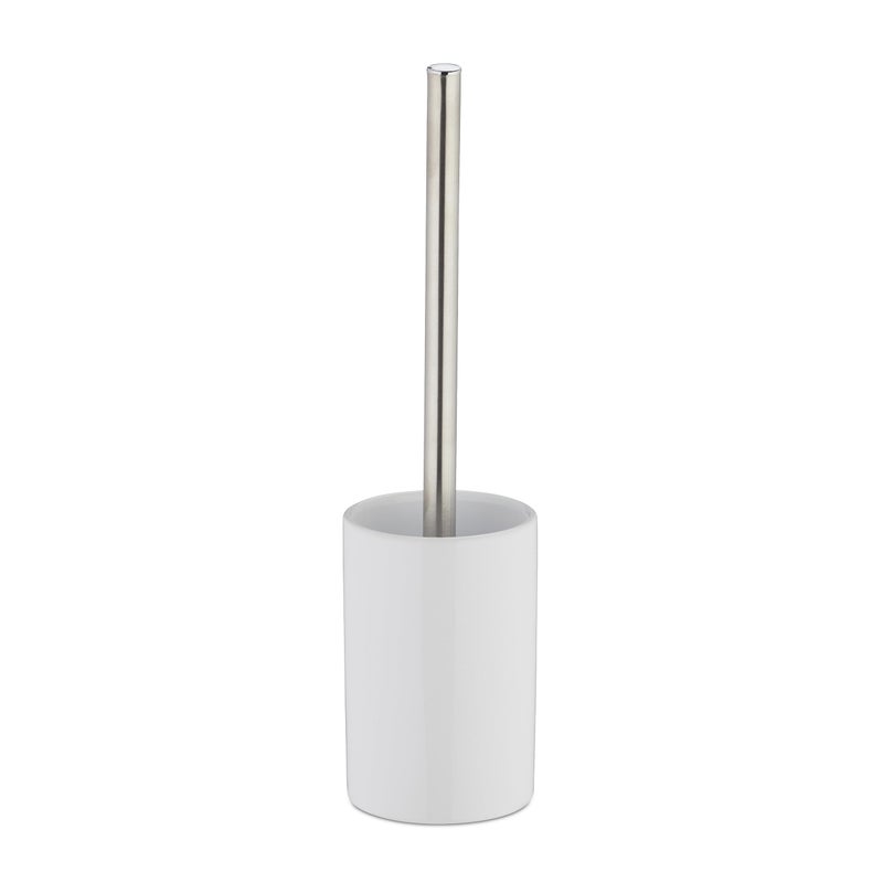Relaxdays Ceramic WC Accessory Set Toilet Round Holder Exchangeable Brush Head 36 cm White 36 x 95 cm