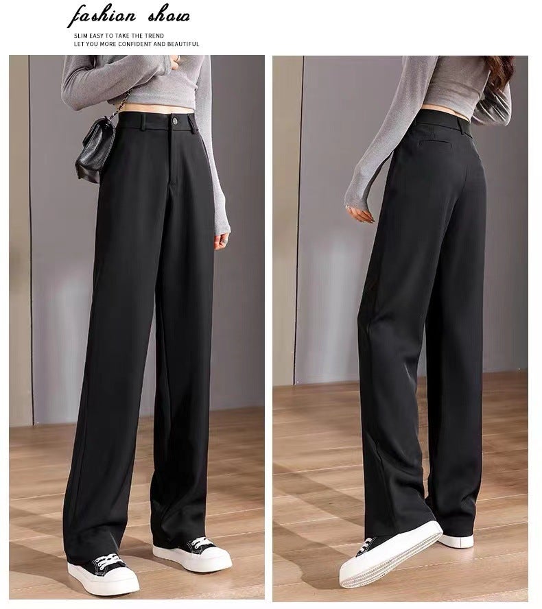 Black suit pants womens pants suit pants small womens pants draping straight pants professional pipe pants Real shot wide leg Black 