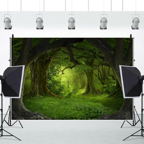 Leowefowa 7x5ft Green Jungle Forest Backdrop for Birthday Enchanted Forest Green Grassland Vinyl Photography Background Children Baby Wild One 1st Birthday Banner Cake Smash Church Sanctuary Decor - Image 3