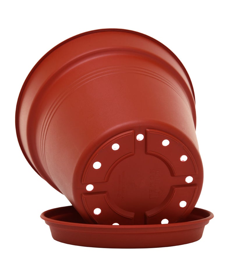 Mintra Round Flower Pot Planters Large - Pack of 4 with bottom tray - Plastic | Color - Brown | Size - 19x19x17cm | Asthetically Decorate Your Terrace, Garden or Patio. Ideal for outdoor or indoors - Image 2