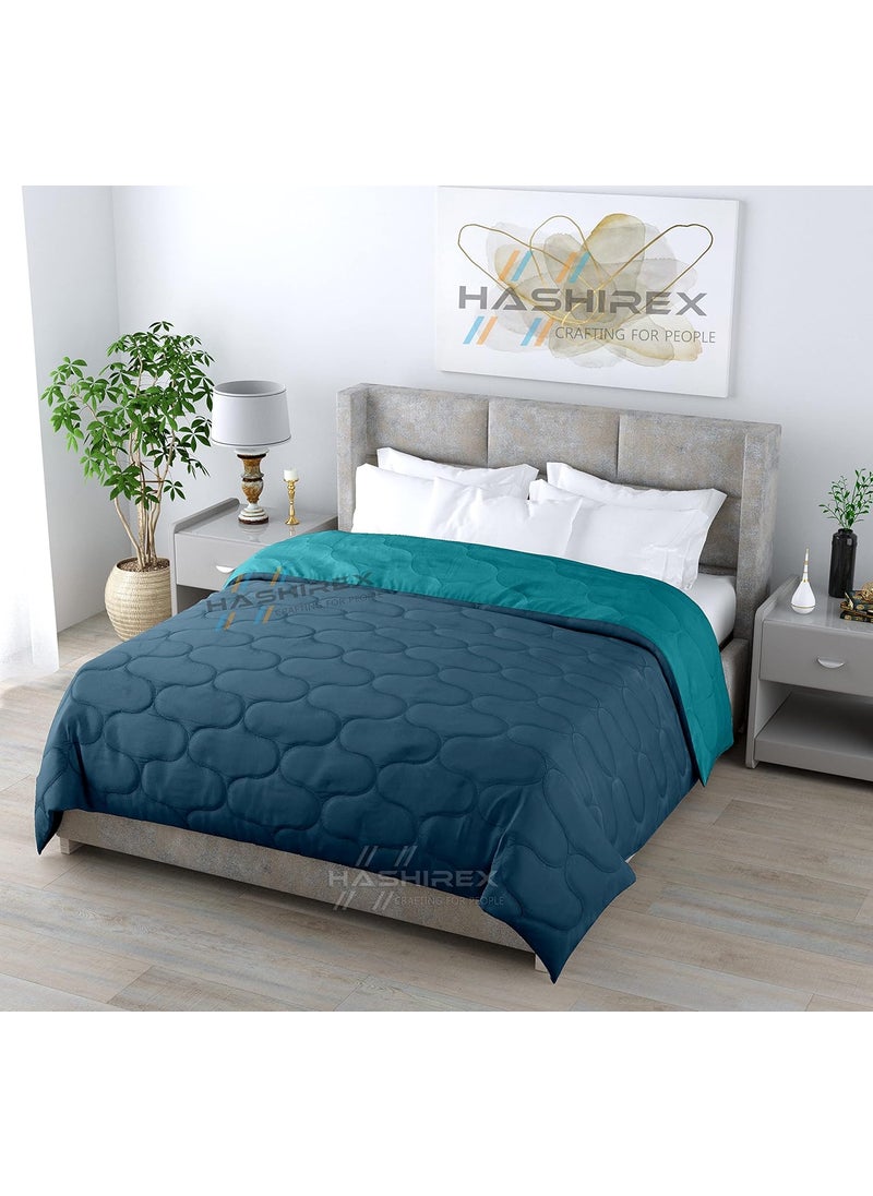 HASHIREX HASHIREX 200 GSM Microfiber Filled Reversible AC Comforter Blanket Duvet Rajai for Double Bed All Weather Solid Plain Light Weight Quilt Razai Dark Teal and Light Teal 90X100 Inch  - Image 1