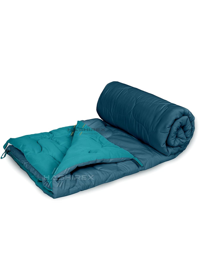 HASHIREX HASHIREX 200 GSM Microfiber Filled Reversible AC Comforter Blanket Duvet Rajai for Double Bed All Weather Solid Plain Light Weight Quilt Razai Dark Teal and Light Teal 90X100 Inch  - Image 5