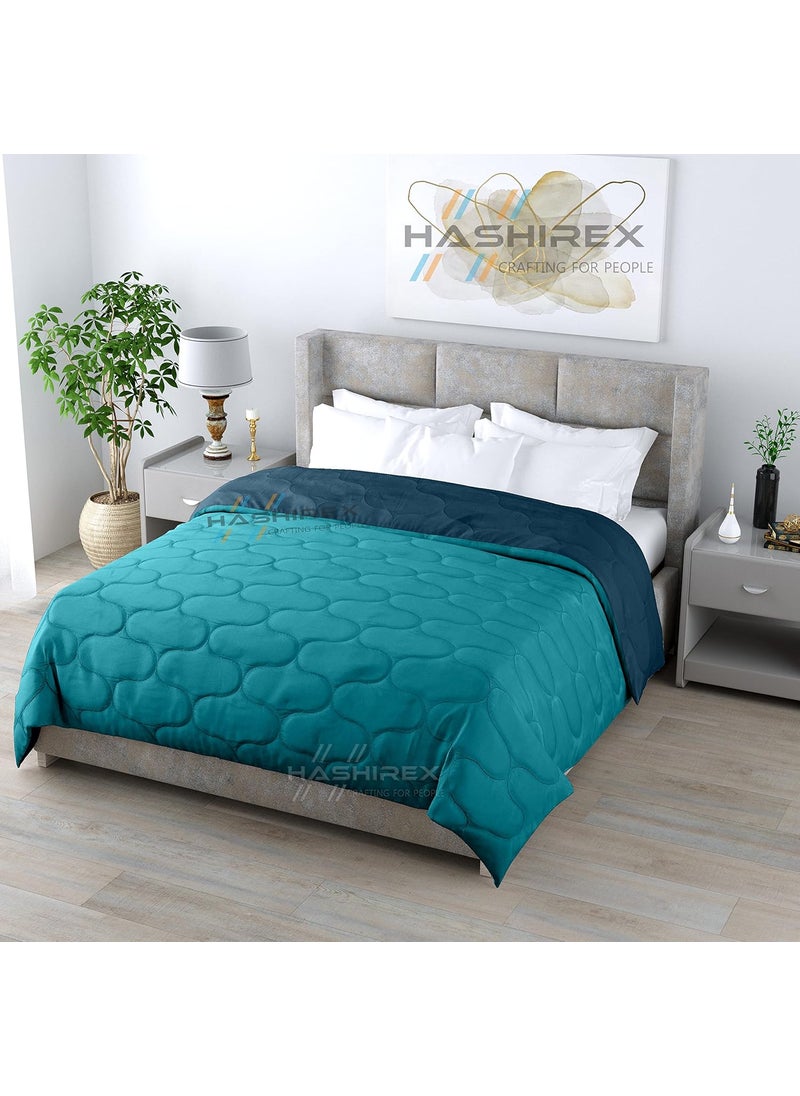 HASHIREX HASHIREX 200 GSM Microfiber Filled Reversible AC Comforter Blanket Duvet Rajai for Double Bed All Weather Solid Plain Light Weight Quilt Razai Dark Teal and Light Teal 90X100 Inch  - Image 2