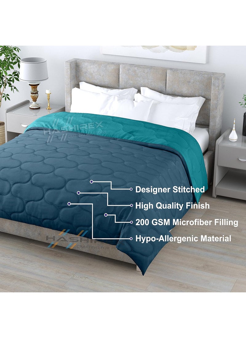 HASHIREX HASHIREX 200 GSM Microfiber Filled Reversible AC Comforter Blanket Duvet Rajai for Double Bed All Weather Solid Plain Light Weight Quilt Razai Dark Teal and Light Teal 90X100 Inch  - Image 3