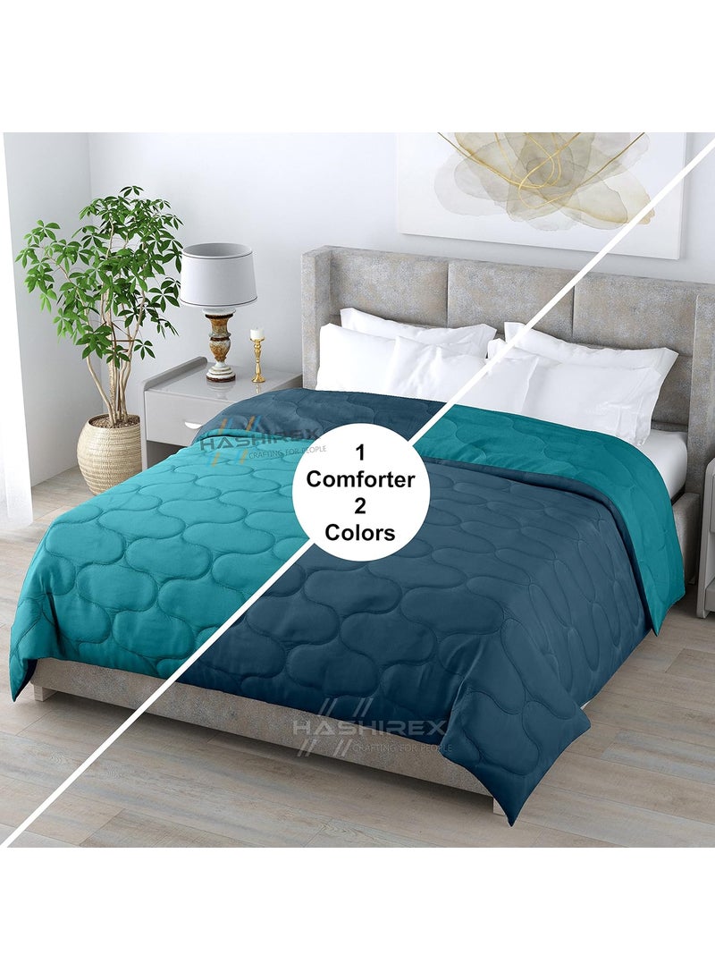HASHIREX HASHIREX 200 GSM Microfiber Filled Reversible AC Comforter Blanket Duvet Rajai for Double Bed All Weather Solid Plain Light Weight Quilt Razai Dark Teal and Light Teal 90X100 Inch  - Image 4