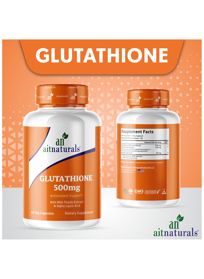 Aitnaturals Glutathione - 500mg with milk thistle extract  (60 Capsules) - Image 3