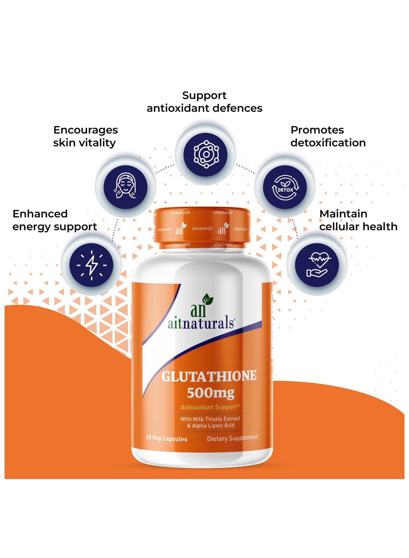 Aitnaturals Glutathione - 500mg with milk thistle extract (60 Capsules) | Best Price Kuwait