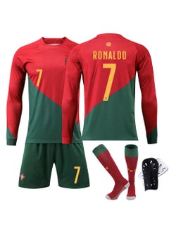 Portugal World Cup Long Sleeve Soccer Kit #7 Ronaldo #8 Bruno Child No. 7 with socks