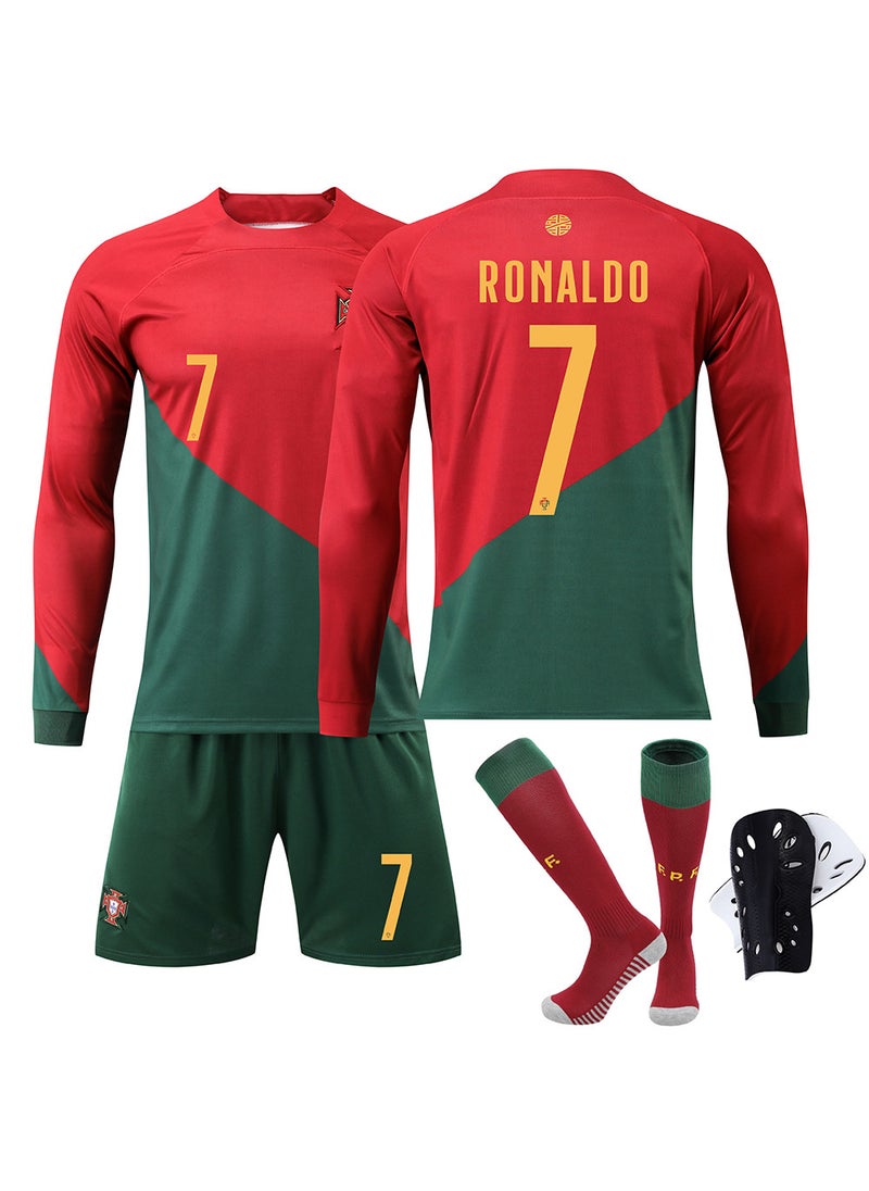 Generic - Portugal World Cup Long Sleeve Soccer Kit #7 Ronaldo #8 Bruno Child No. 7 with socks - Image 1