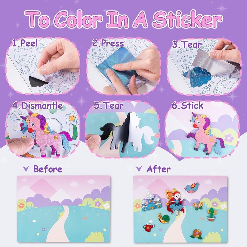 PLUSPOINT Foil Art Kit for Kids Unicorns & Princesses Arts and Crafts, No Mess Art for Kids, Fun Craft Kits & Supplies, DIY Creative Activities, Travel Toys Gifts for Girls & Boys Ages 3+ - Image 2