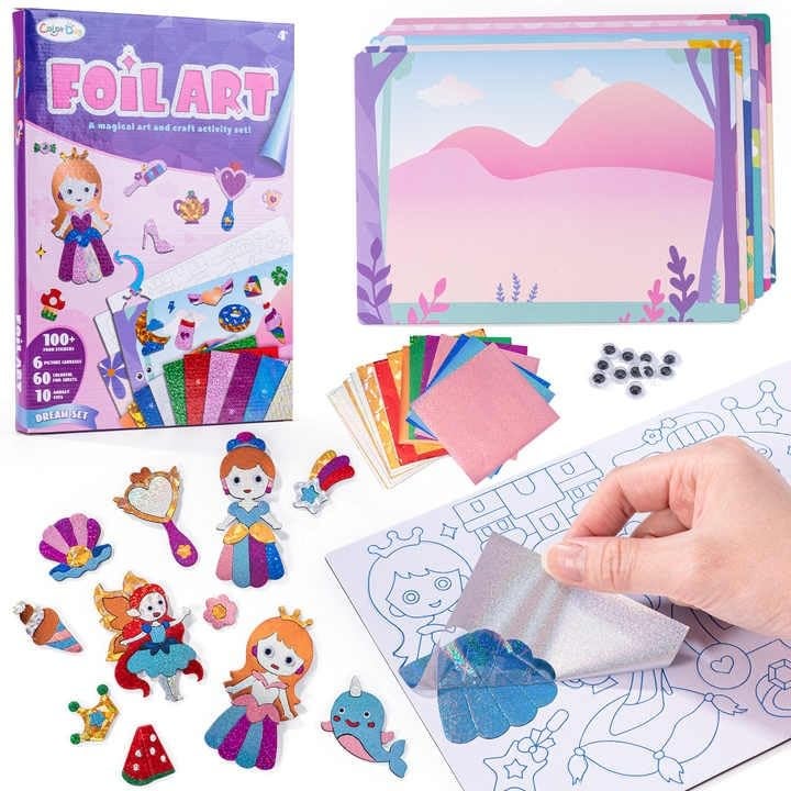 PLUSPOINT Foil Art Kit for Kids Unicorns & Princesses Arts and Crafts, No Mess Art for Kids, Fun Craft Kits & Supplies, DIY Creative Activities, Travel Toys Gifts for Girls & Boys Ages 3+ - Image 1