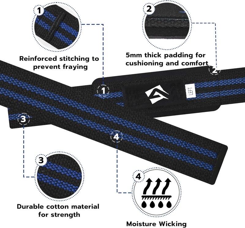 AQF Lifting Wrist Straps for Weightlifting, Powerlifting & Deadlifts – 23” Neoprene Padded Cotton Straps for Strength Training & Gym Workouts - Maximum Grip Support for Men & Women - Image 5