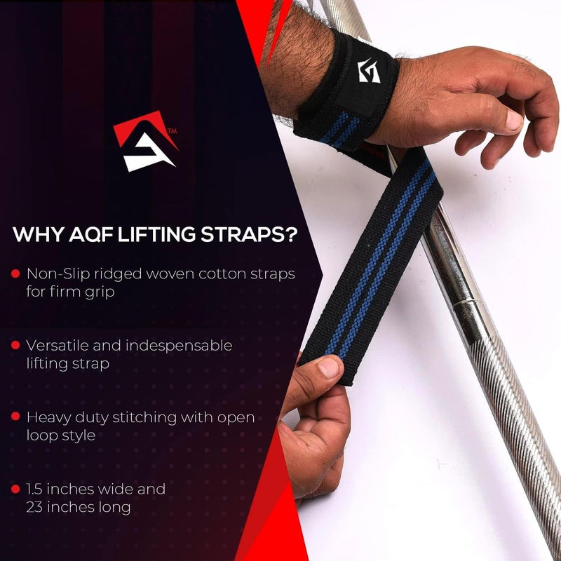 AQF Lifting Wrist Straps for Weightlifting, Powerlifting & Deadlifts – 23” Neoprene Padded Cotton Straps for Strength Training & Gym Workouts - Maximum Grip Support for Men & Women - Image 4