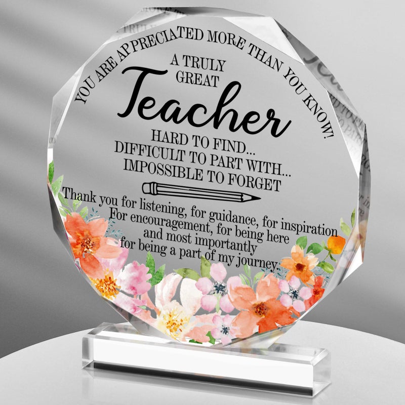 Perthlin Best Teacher Appreciation Gifts for Women Acrylic Christmas Thank You Teacher Gift from Student for Valentine Office Desk Decor Paperweight KeepsakeNonagon Pencil