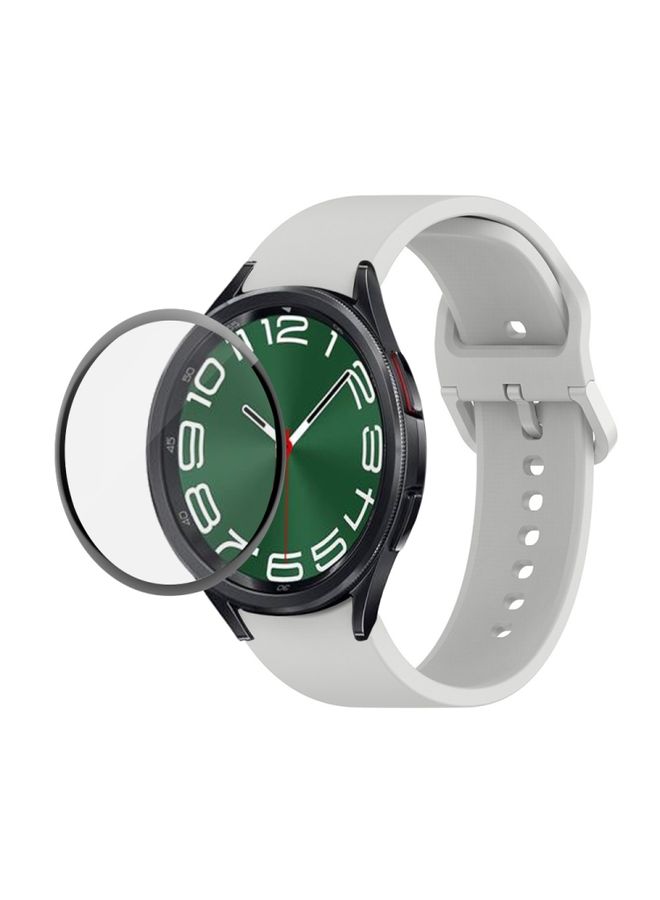 Replacement Strap For Samsung Galaxy Watch6 Classic 43mm JUNSUNMAY Silicone Adjustable Strap + Full Coverage PMMA Screen Protector Kit Grey