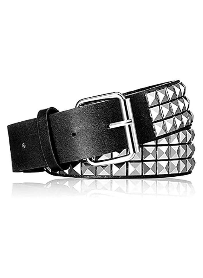 PROMASS Studded Belt, Metal Punk Rock Rivet Belt Square Beads Rivet Belt with Bright Pyramid Studded for Women Men  - Image 1