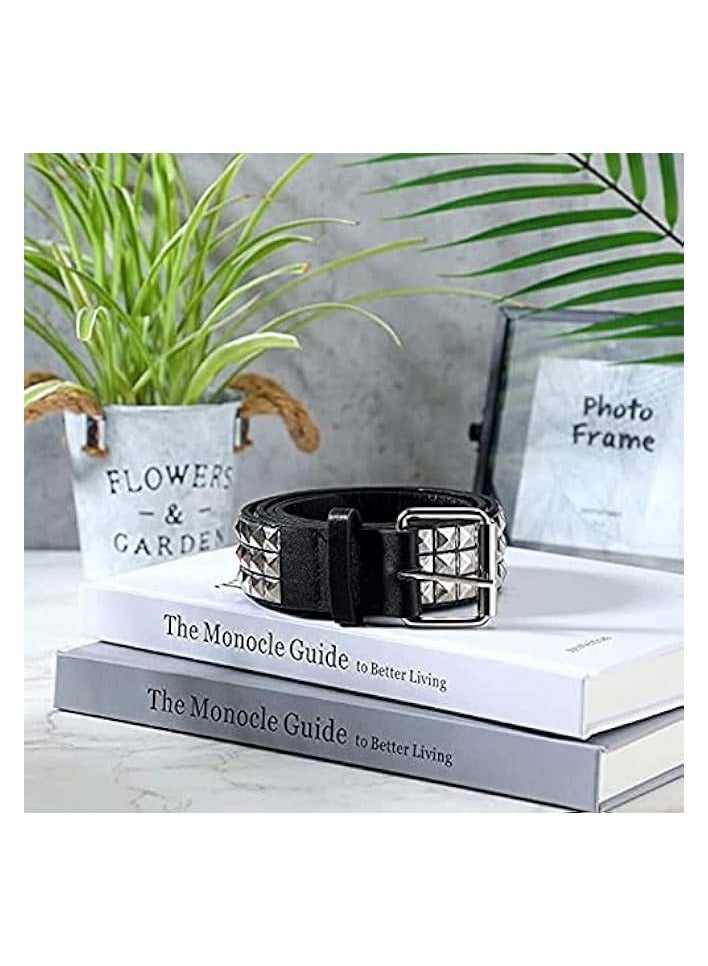 PROMASS Studded Belt, Metal Punk Rock Rivet Belt Square Beads Rivet Belt with Bright Pyramid Studded for Women Men  - Image 3